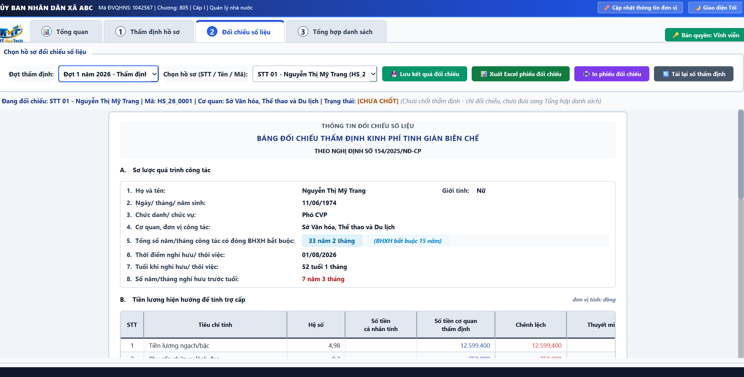 Đối chiếu số liệu kinh phí TGBC